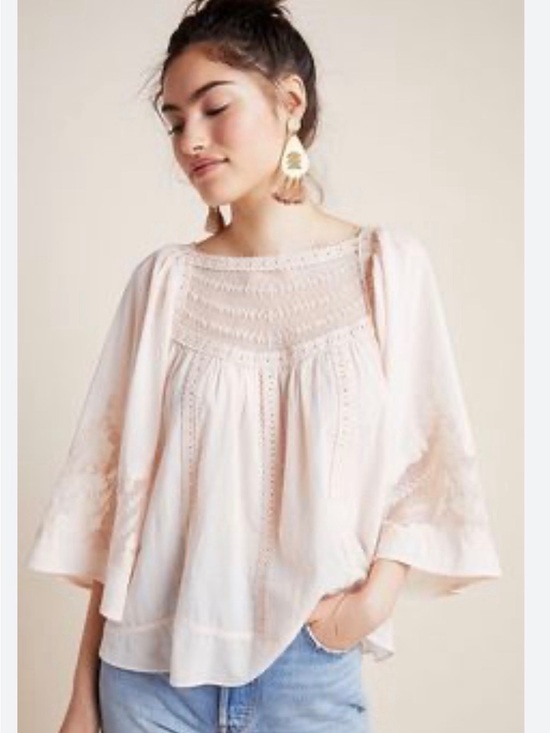 Anthropologie Tops - Rare Anthropologie Pale Pink Crochet Lace Yoke Top